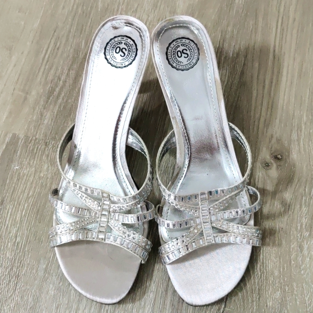 *final markdown* SO Women's High Heel Slide Dress Sandals, 7.5 med, silver